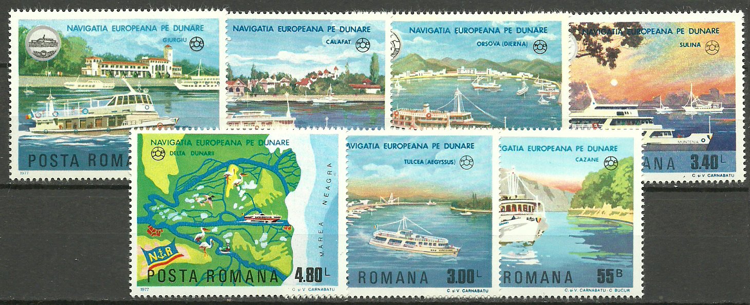 1977 - navigatie pe Dunare, vapoare, serie neuzata