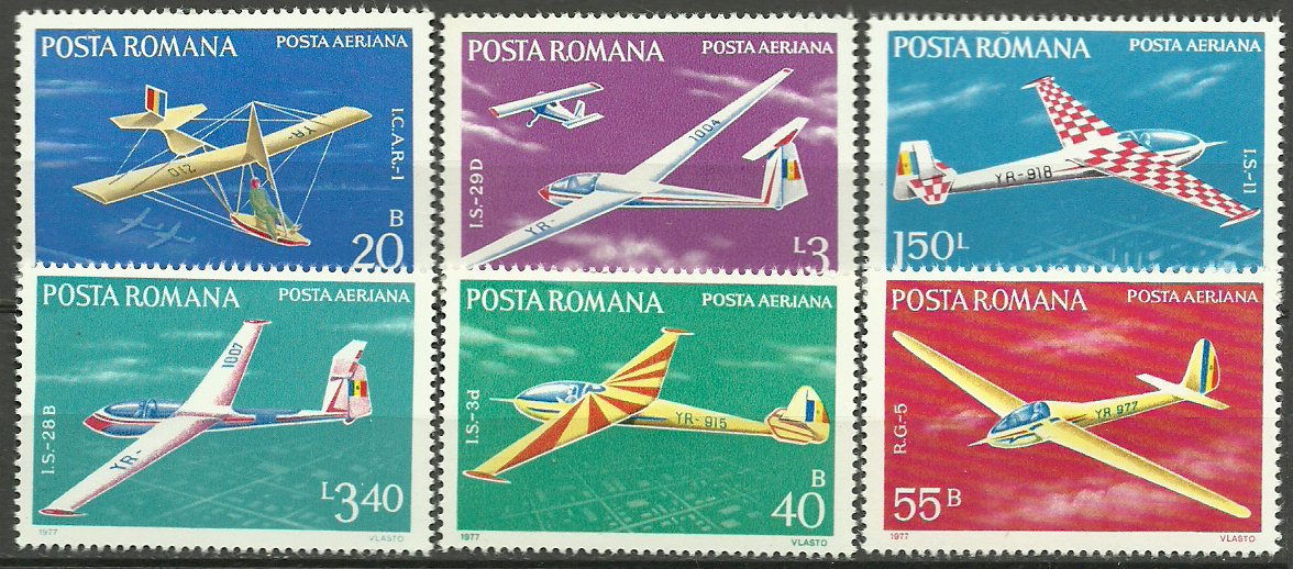 1977 - Planoare, aviatie, serie neuzata