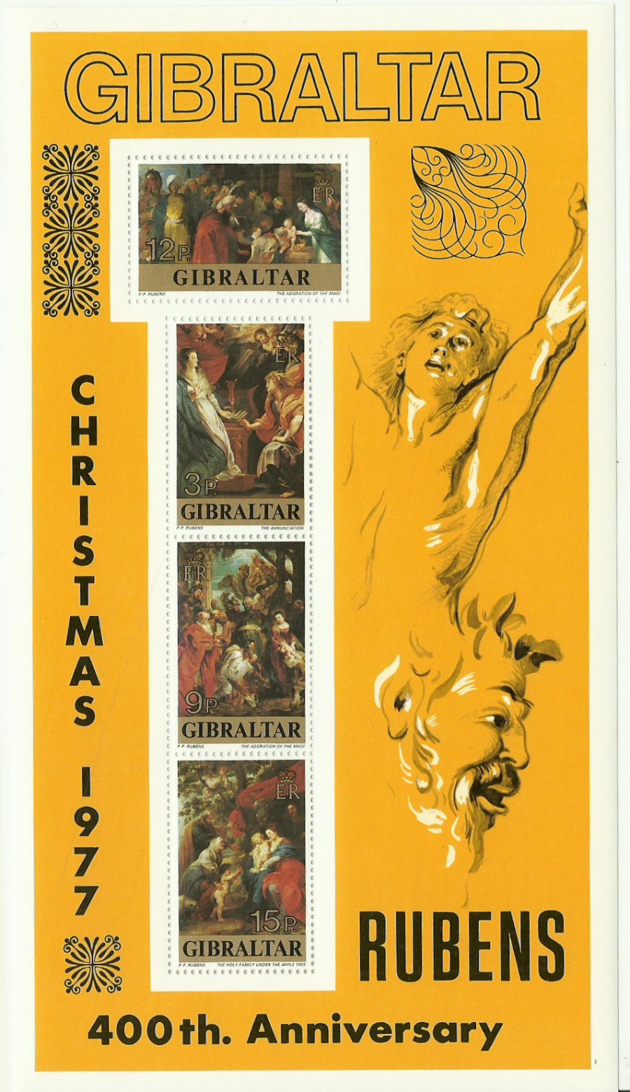 Gibraltar 1977 - Craciun picturi Rubens, bloc neuzat
