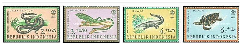 Indonesia 1966 - Fauna, reptile, serie neuzata