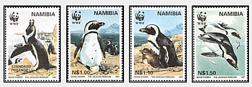 Namibia 1997 - Fauna WWF, pinguini, serie neuzata