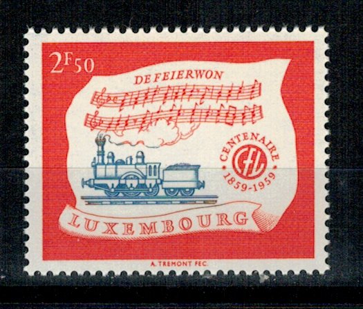 Luxemburg 1959 - Centenarul cailor ferate, locomotiva, neuzat