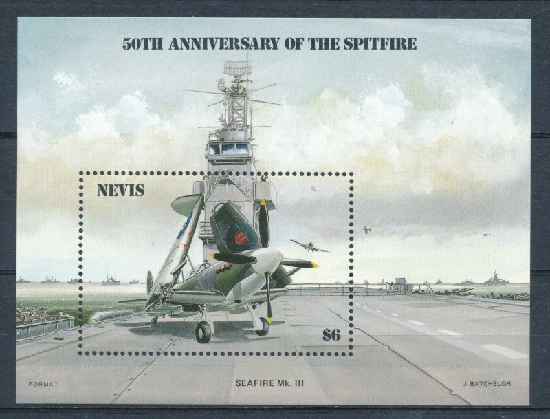 Nevis 1986 - 50th anniv. Spitfire, aviatie, colita neuzata