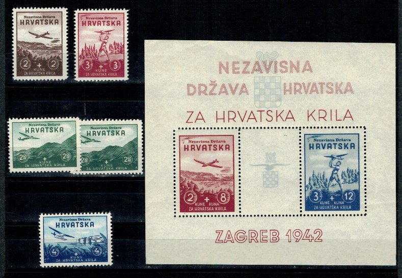 Croatia 1942 - Expo aviatie, serie+colita neuzata + varietate