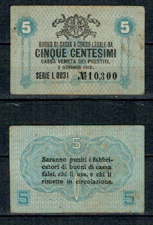 Venetia(ocupatia Austro-Ungara) 1918 - 5 centesimi, circulata