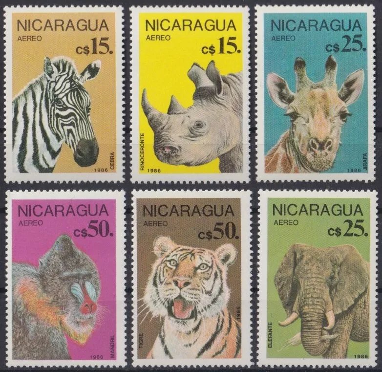 Nicaragua 1986 - Fauna africana, serie neuzata