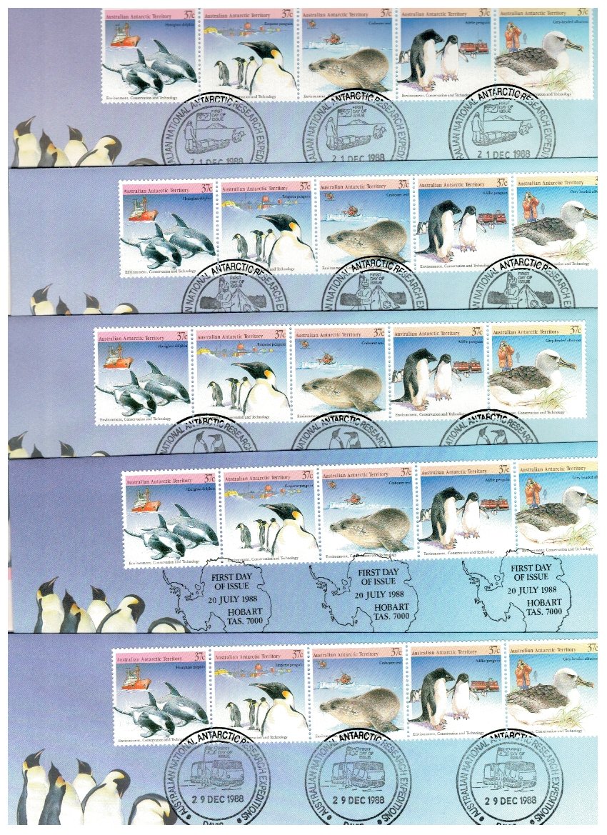 Australian Antarctic 1988 - Fauna, lot 5 plicuri FDC