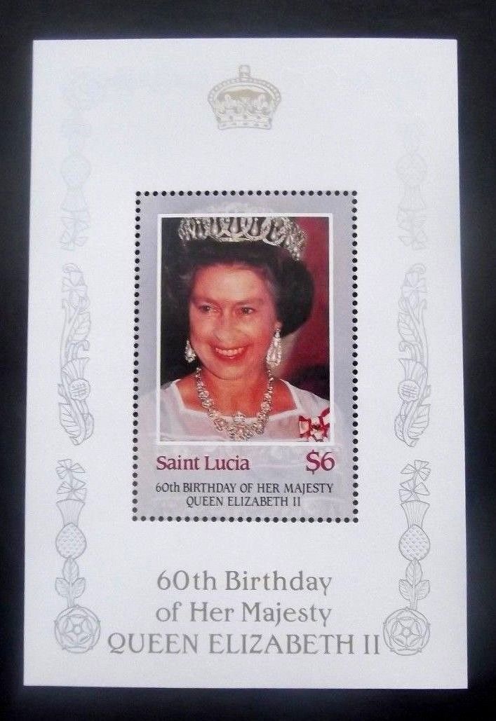 Saint Lucia 1986 - 60th birthday Queen Elizabeth, colita neuzata
