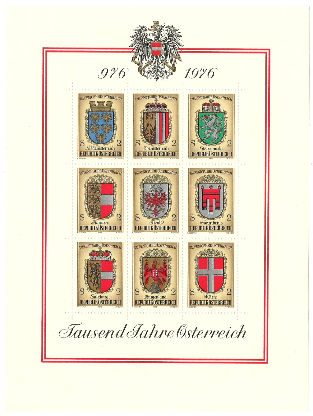Austria 1976 - 1000th anniv. Austria, steme, bloc neuzat