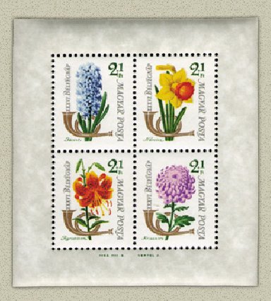 Ungaria 1963 - Ziua marcii postale, flori, bloc neuzat