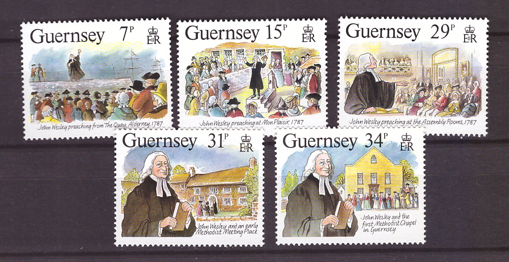 Guernsey 1987 - 200th. anniv. vizita lui J.Wesley, serie neuzata