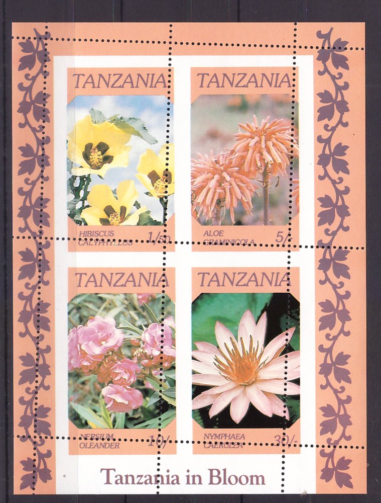Tanzania 1986 - flori, bloc cu eroare dantelare