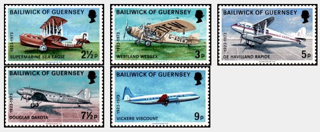 Guernsey 1973 - Aviatie, avioane, serie neuzata