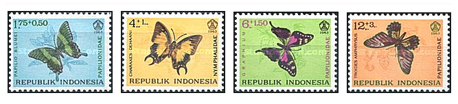Indonesia 1963 - Fluturi, serie neuzata