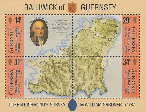 Guernsey 1987 - Harta, Duke Of Richmond, bloc neuzat