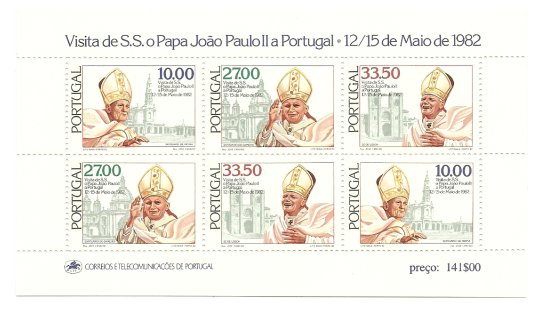Portugalia 1982 - vizita papei Ioan Paul II, bloc neuzat