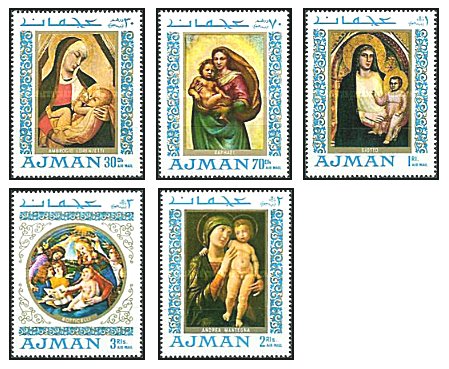 Ajman 1968 - Picturi, Madonna Paintings, serie neuzata