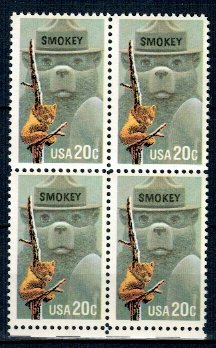 SUA 1984 - Ursul Smokey, bloc de 4 neuzat