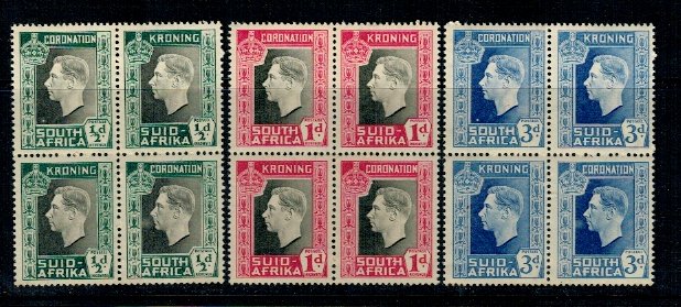 Africa de Sud 1937 - Coronarea, Mi109-113,115-116 bloc de 4 neuz