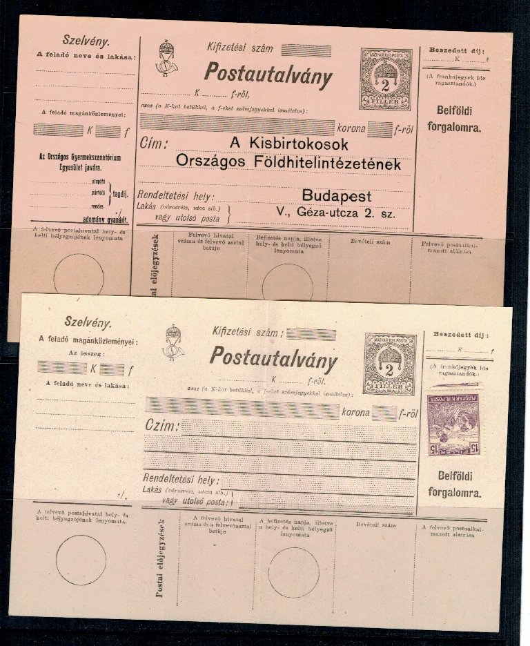 Ungaria 1916-18(aprox.) - Doua mandate postale, neuzate