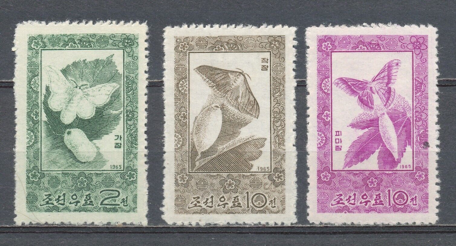 DPR Korea 1965 - Sericicultura, fluturi, serie neuzata