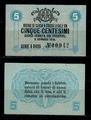 Venetia(ocupatia Austro-Ungara) 1918 - 5 centesimi, XF+