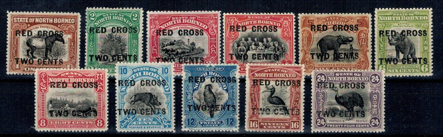 North Borneo 1918 - Supratipar Red Cross, fauna, serie incomplet