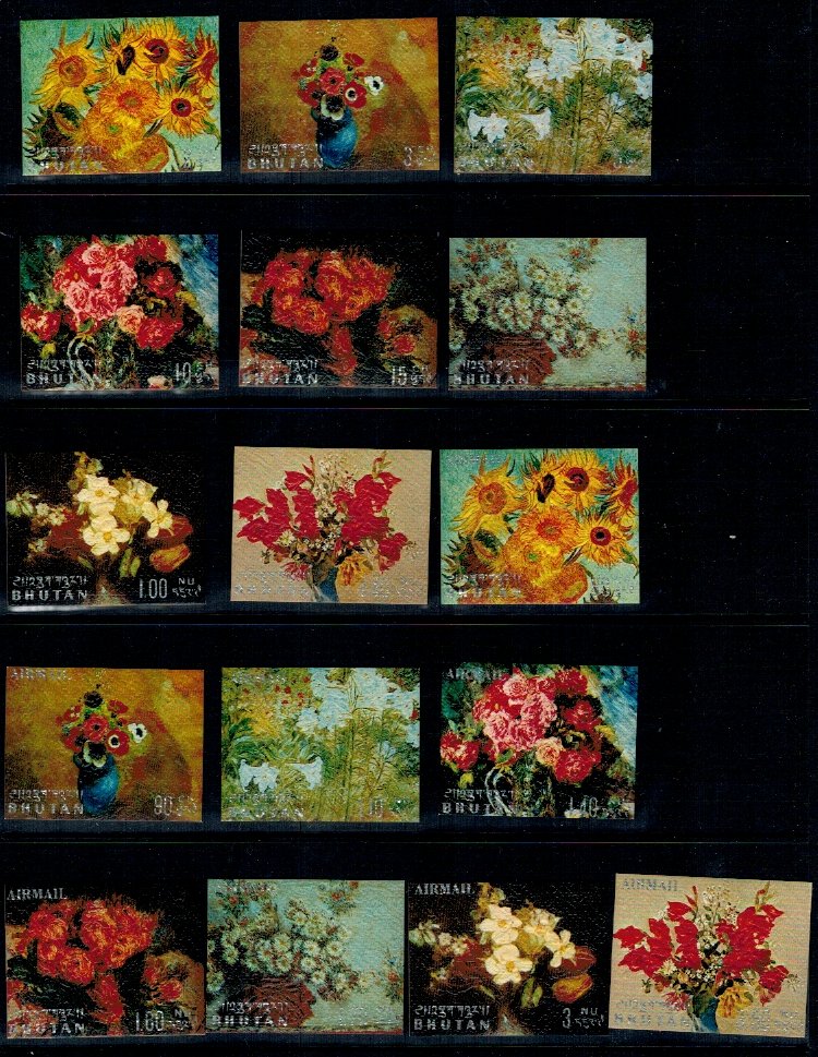 Bhutan 1970 - Picturi, flori, serie cu P.A. timbre in relief (em