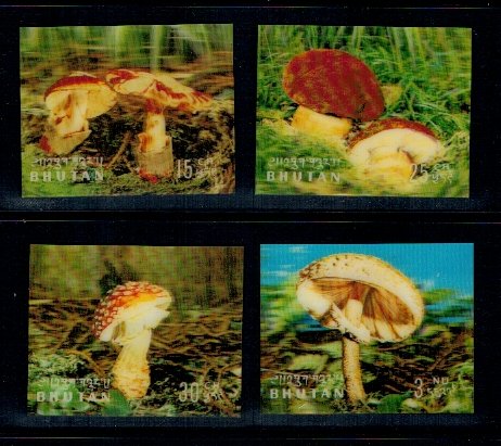 Bhutan 1973 - Ciuperci, timbre 3D, serie fara Posta Aeriana