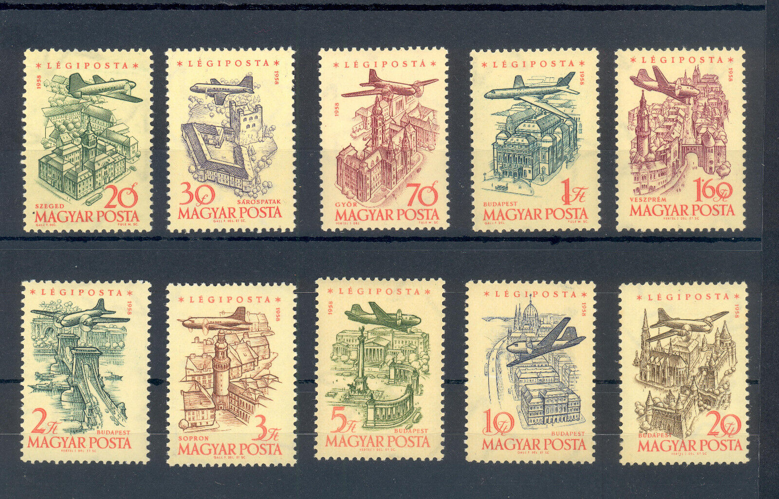 Ungaria 1958 - Posta Aeriana, vederi, serie neuzata