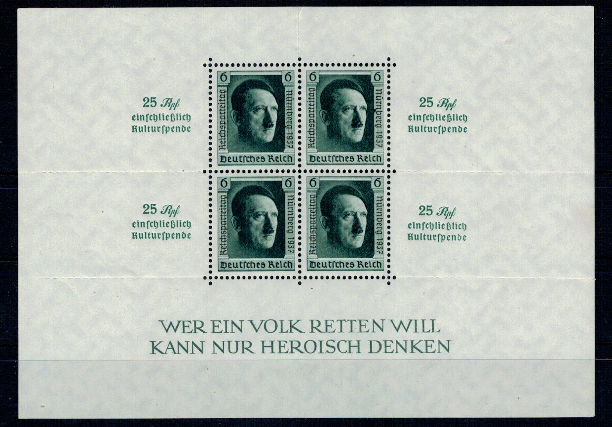 Deutsches Reich 1937 - A. Hitler, Block 11, colita neuzata