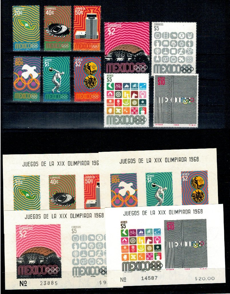 Mexic 1968 - Jocurile Olimpice, sport, serie+colite neuzate