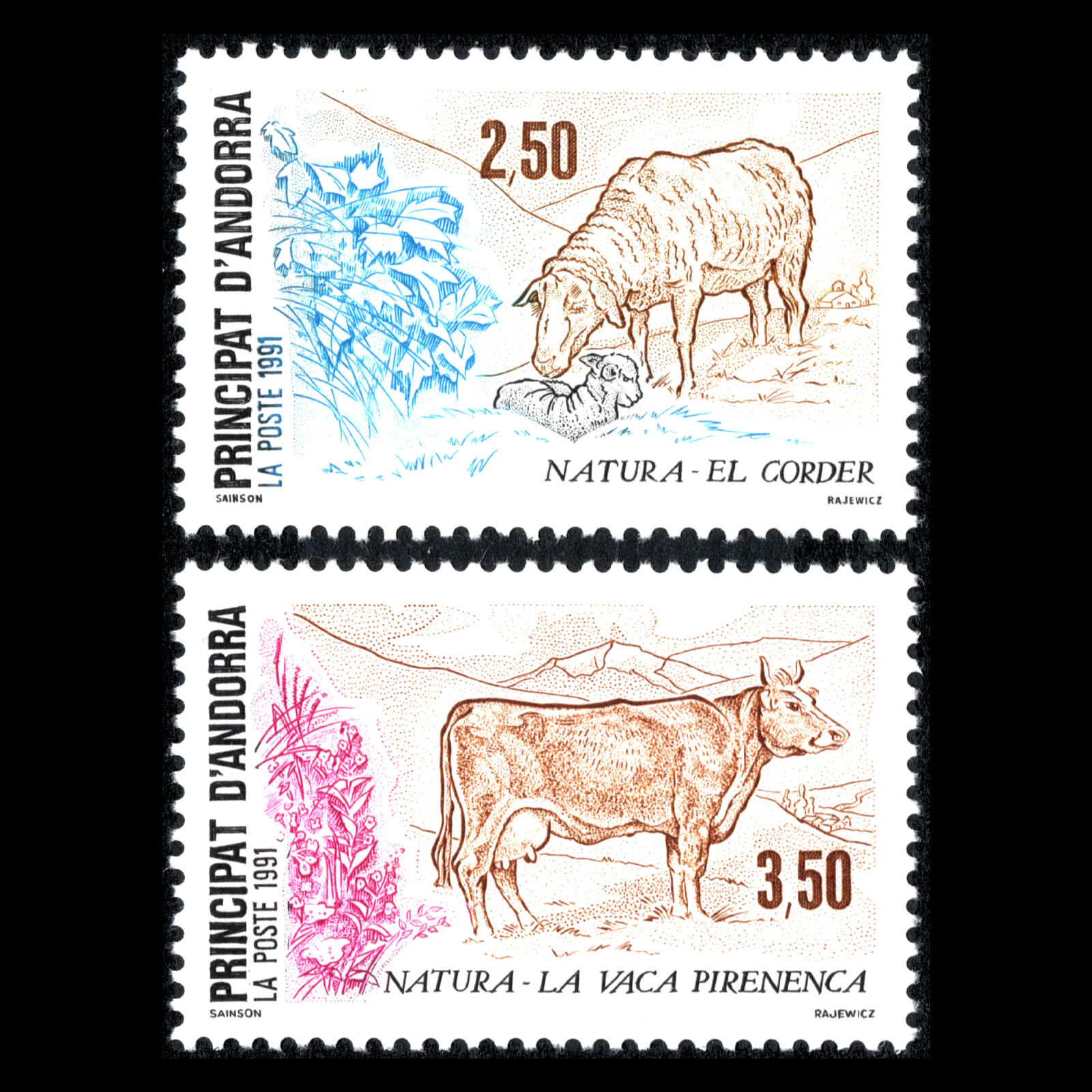 Andorra (Fr) 1991 - Protectia naturii, animale, serie neuzata