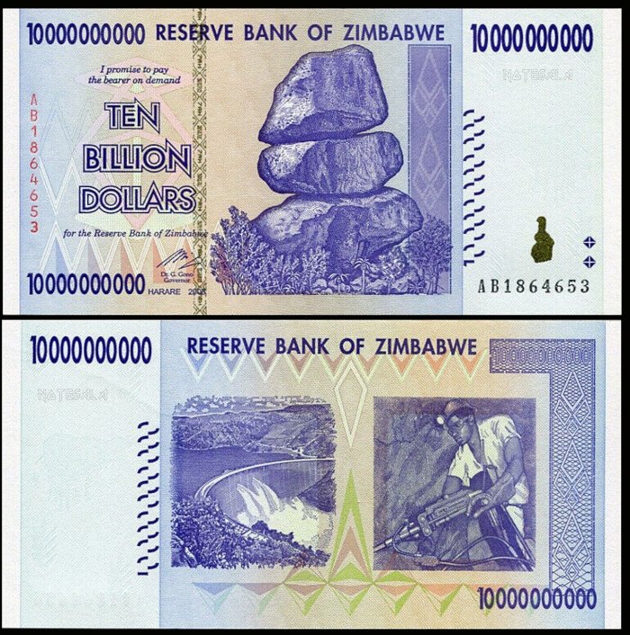 Zimbabwe 2008 - 10 billion dollars XF+/aUNC