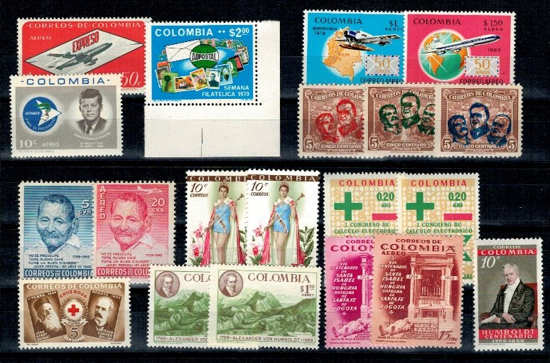 Columbia - Lot timbre neuzate, cu dubluri