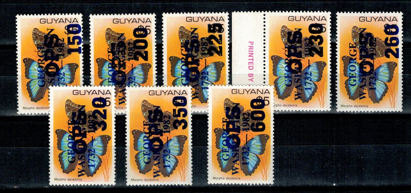Guyana 1984 - Fluturi, Dienstmarken, supr. Washington, Mi42-49 n