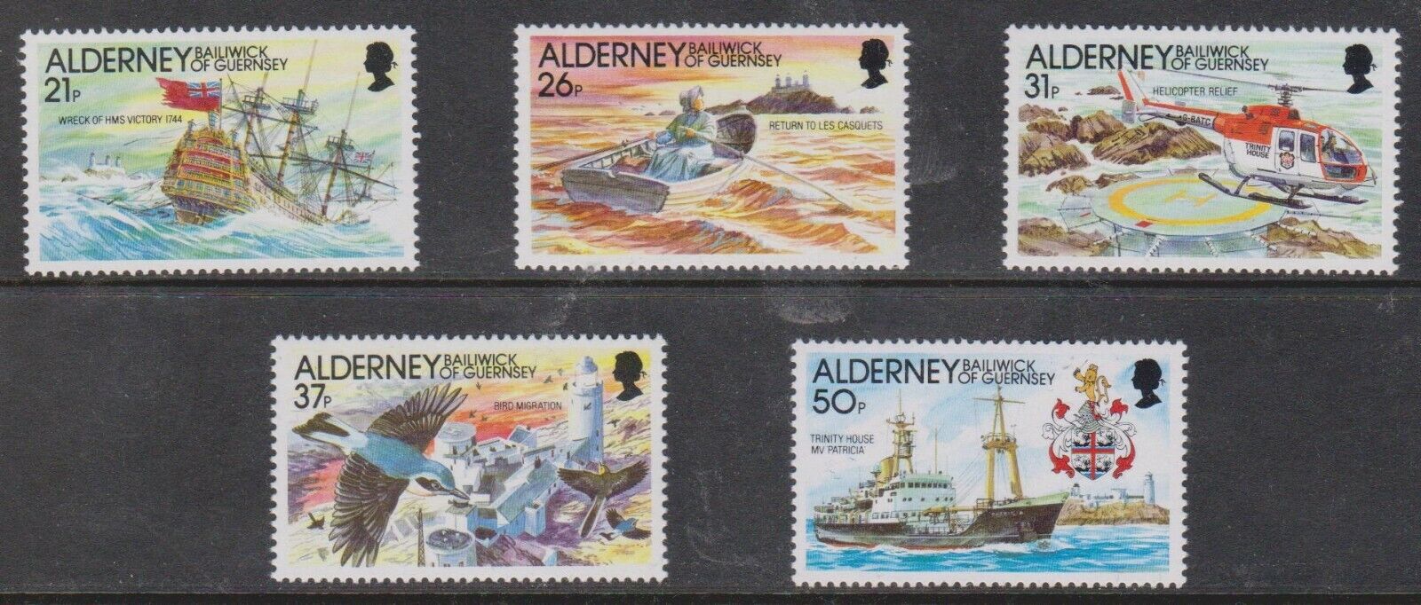 Alderney 1991 - Vapoare, far, elicoopter, serie neuzata