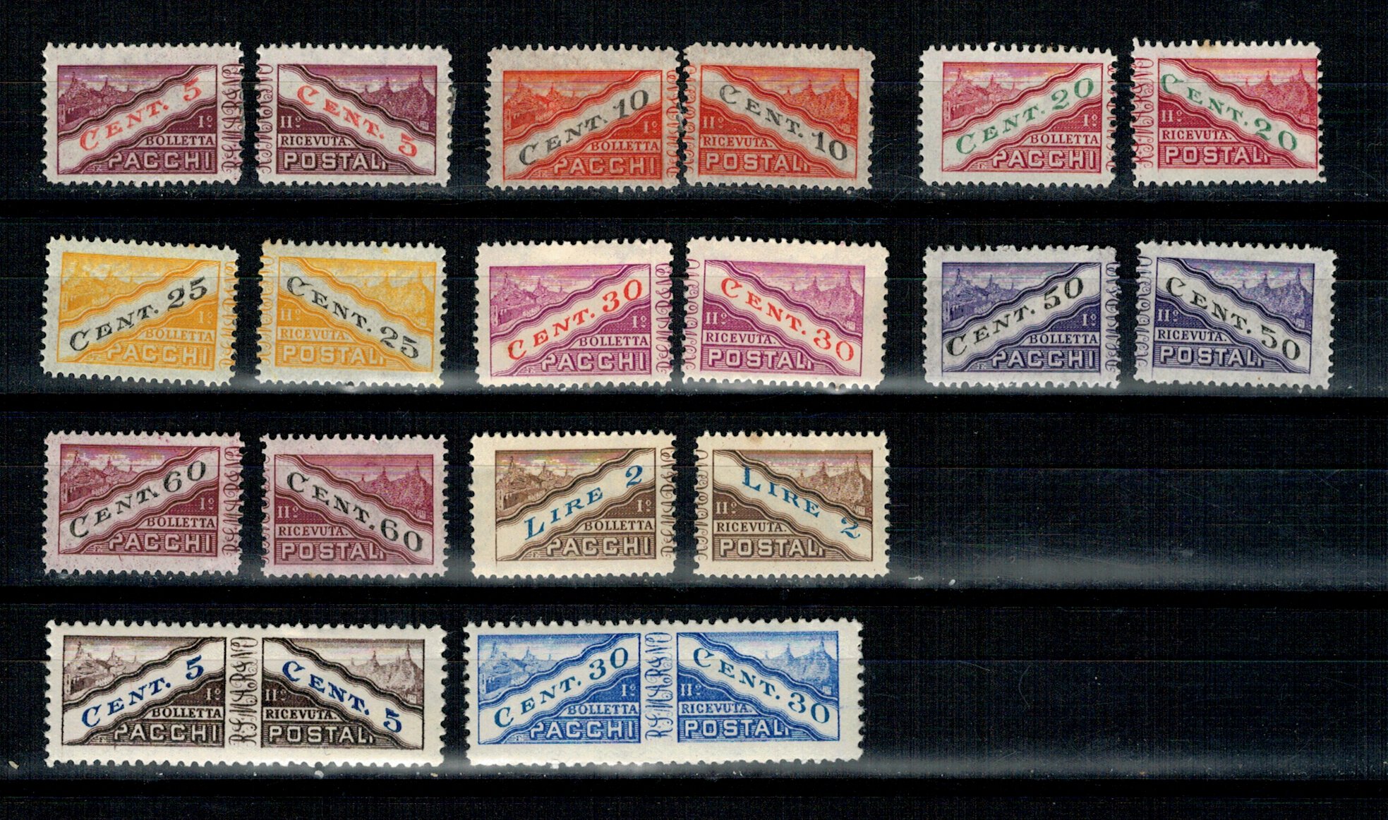 San Marino 1928-1945 - Colete postale, lot marci nestampilate