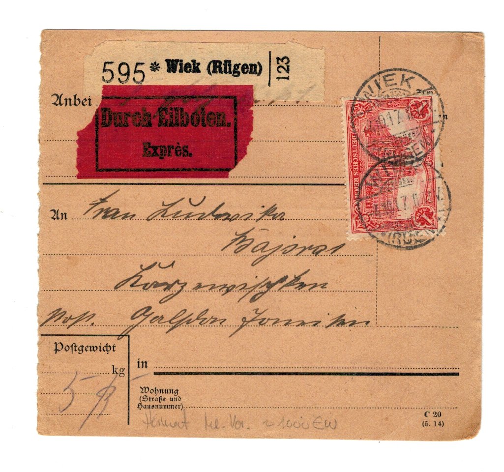 Deutsches Reich 1917 - Paketkarte, cu Mi94AI-EF