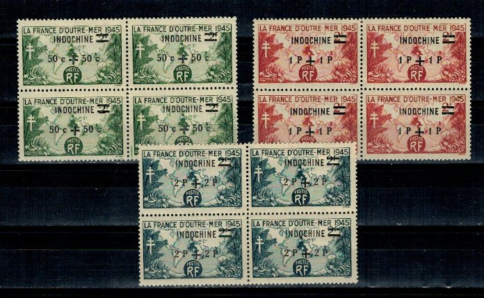 Indochina Franceza 1945 - Mi 346-348 serie bloc de 4 neuzat