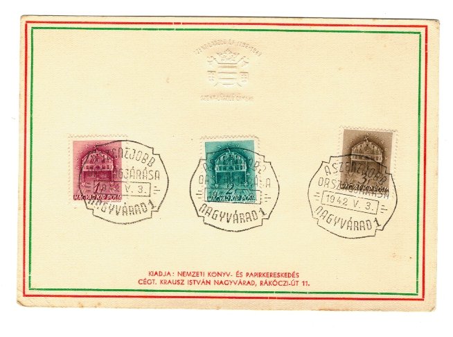Oradea 1942 - Uzuale Ungaria pe carton cu stampila ocazionala