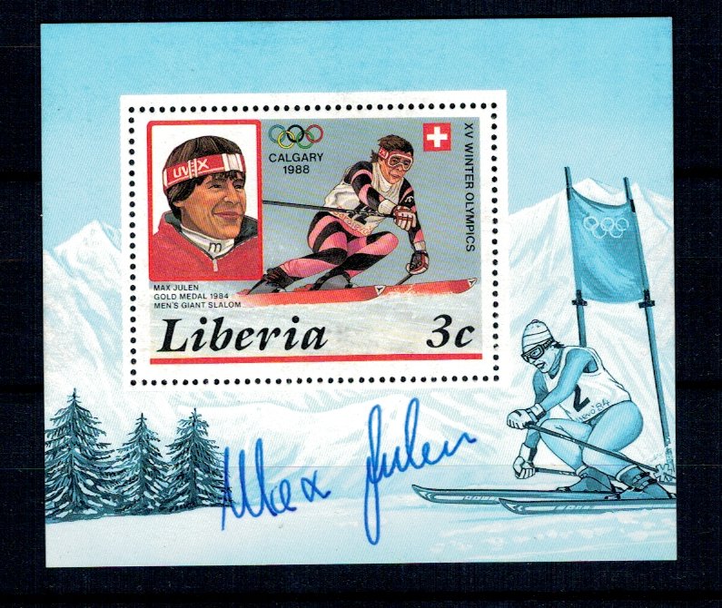 Liberia 1987 - Jocurile Olimpice, medaliati, cu autograful sport