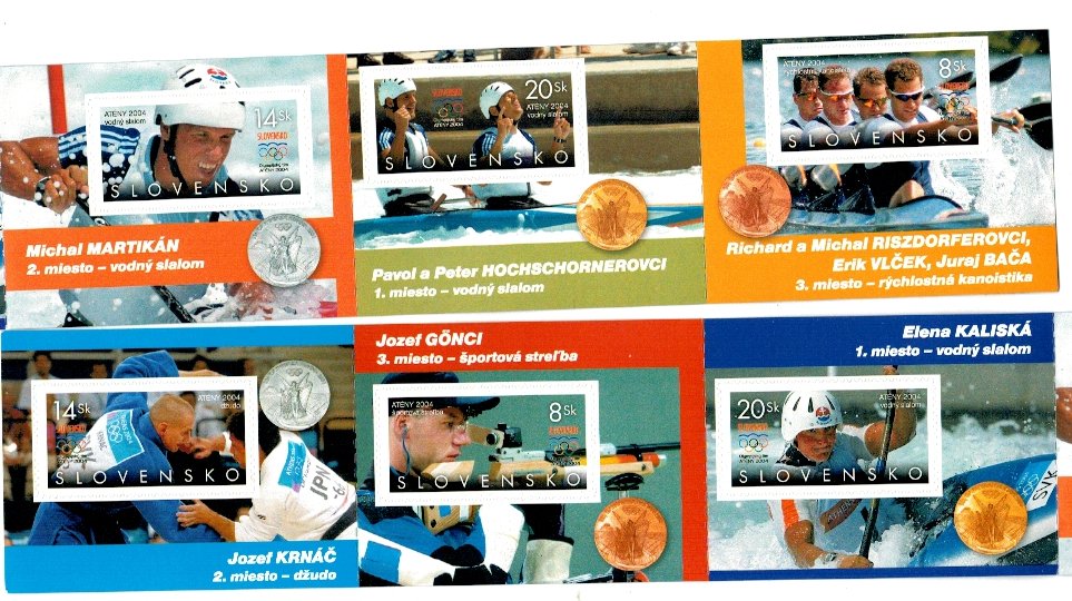 Slovacia 2004 - Jocurile Olimpice, medaliati, carnet timbre auto