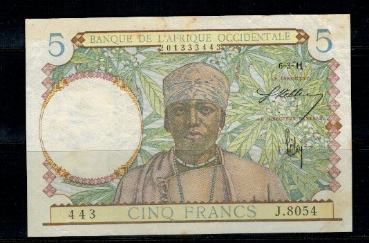 French West Africa 1941(6-3) - 5 francs, circulata