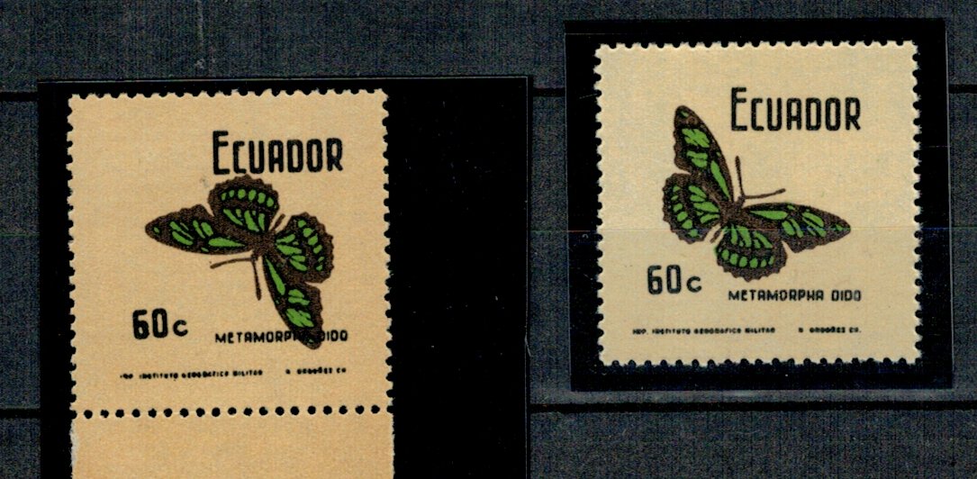 Ecuador 1970 - Fluturi val.60c  eroare centru (fluture) ranversa