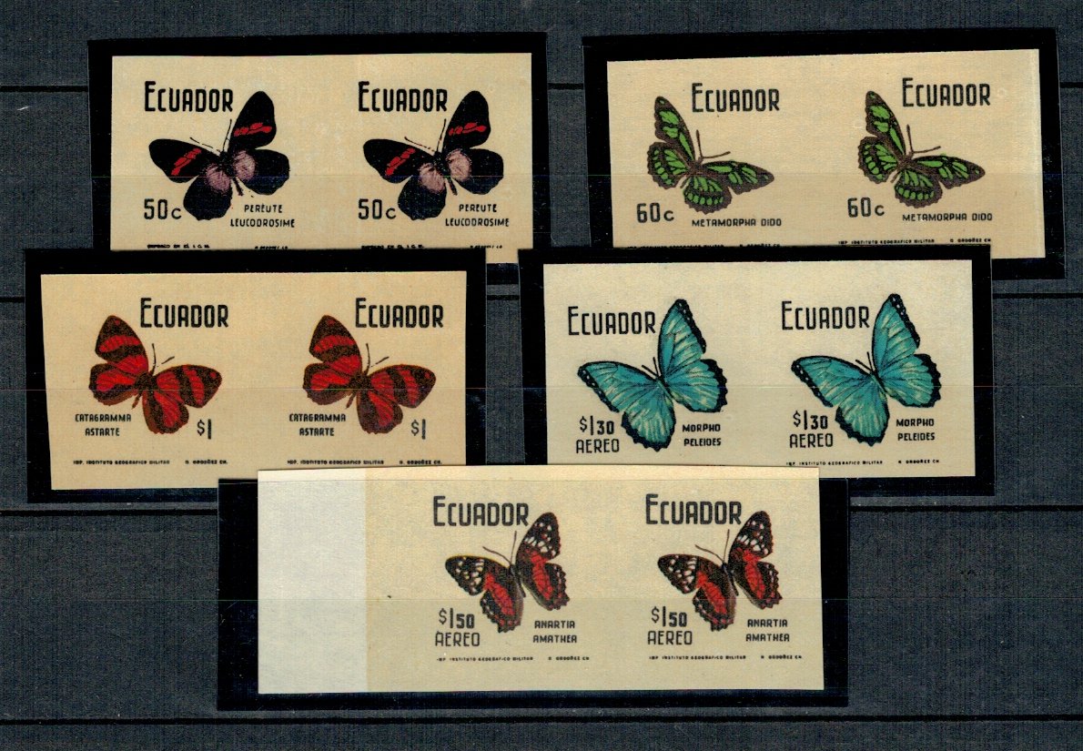 Ecuador 1970 - Fluturi, lot perechi nedantelate neuzate