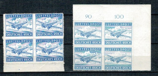 Deutsches Reich 1942 - Luftfeldpost, 2 blocuri de 4 nuante difer