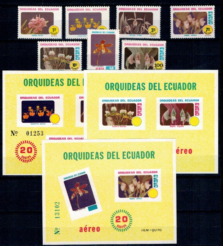 Ecuador 1980 - Flori, orhidee, serie+colite neuzate
