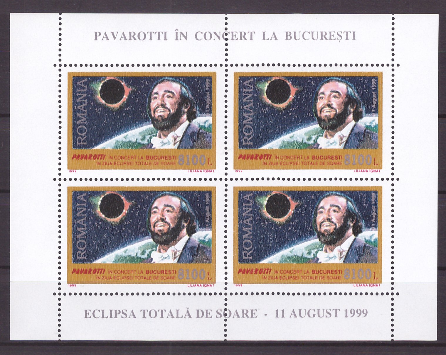 1999 - Pavarotti, eclipsa de soare, bloc neuzat