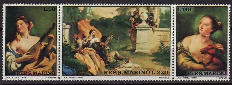San Marino 1970 - Picturi, Tiepolo, arta, serie neuzata triptic
